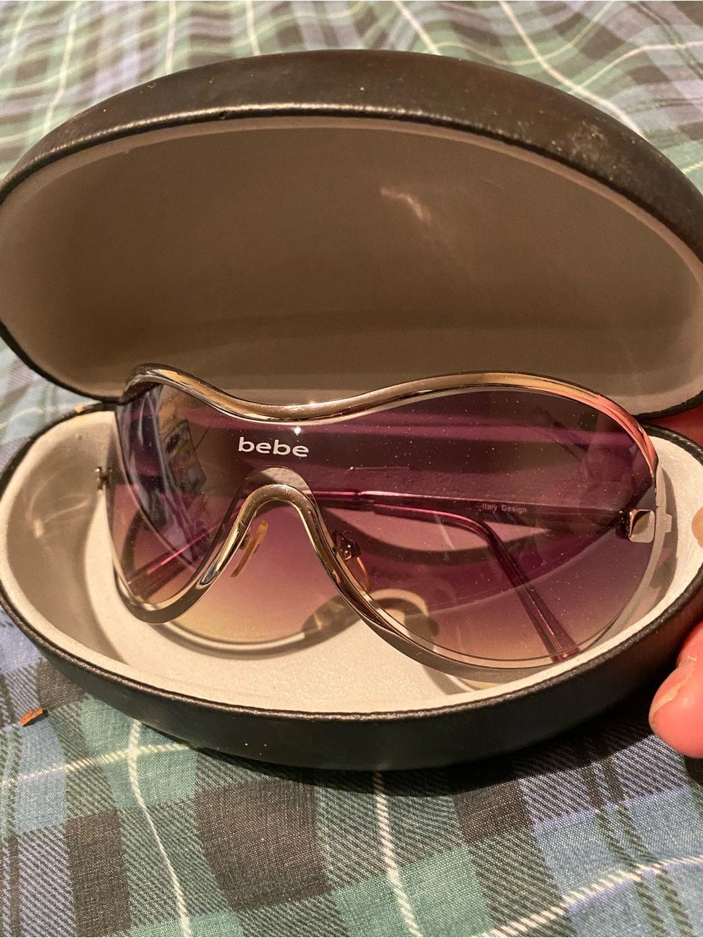 bebe Purple Gradient Shield Sunglasses with Gold Trim